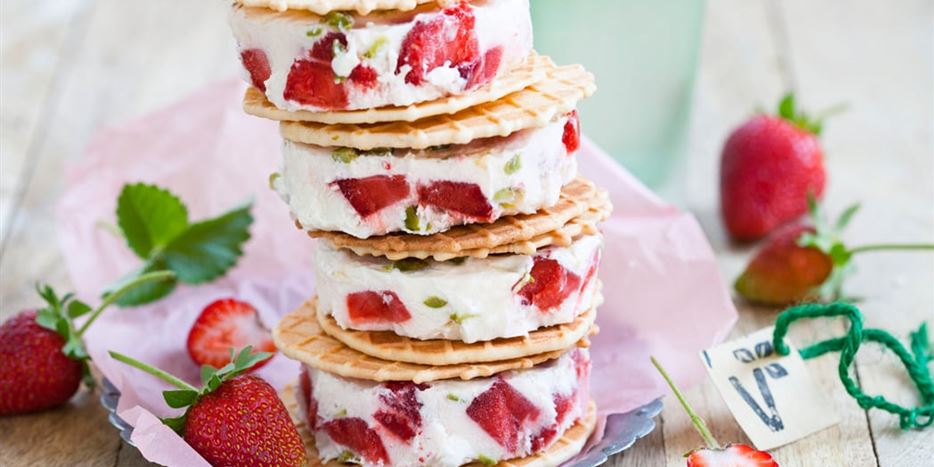 Frozen Yogurt Erdbeer-Waffeln